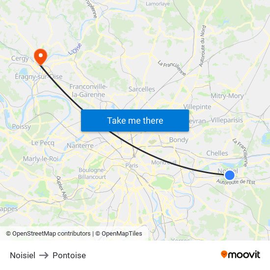 Noisiel to Pontoise map