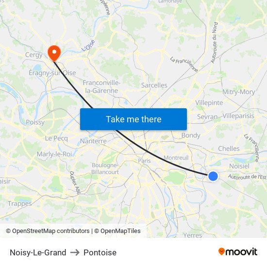 Noisy-Le-Grand to Pontoise map