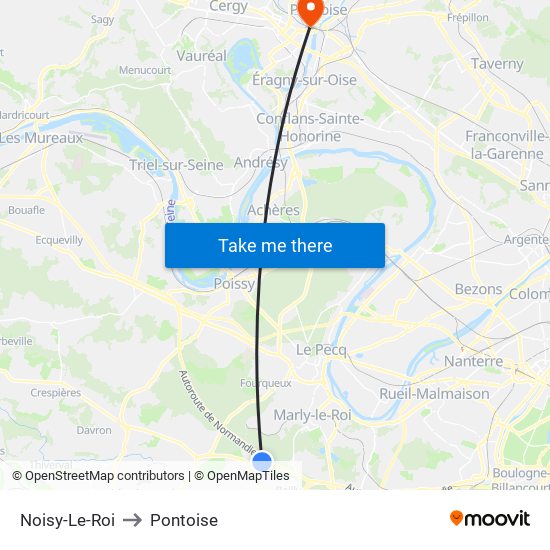 Noisy-Le-Roi to Pontoise map