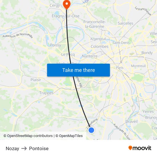 Nozay to Pontoise map