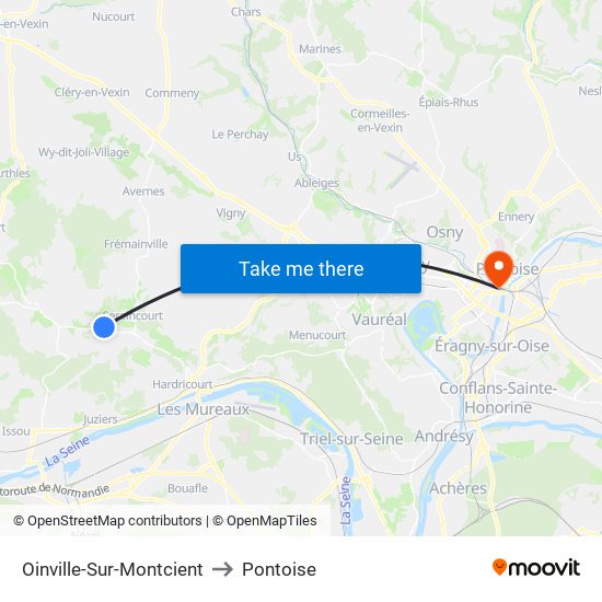 Oinville-Sur-Montcient to Pontoise map