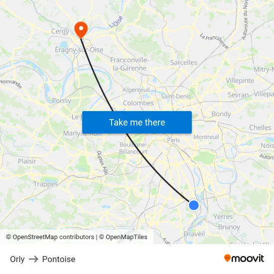 Orly to Pontoise map