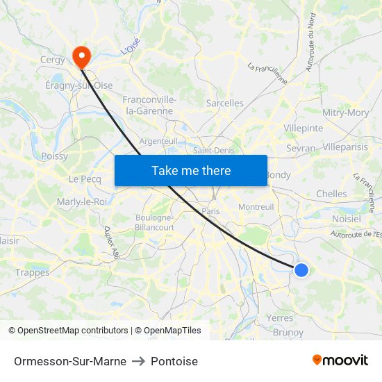 Ormesson-Sur-Marne to Pontoise map