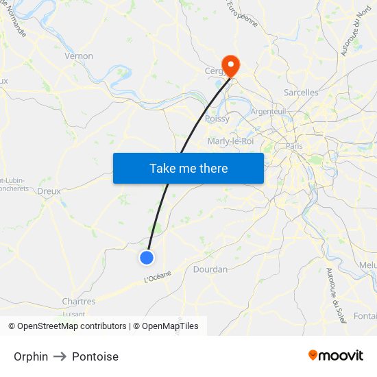 Orphin to Pontoise map