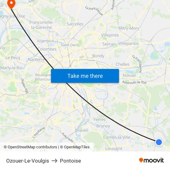 Ozouer-Le-Voulgis to Pontoise map