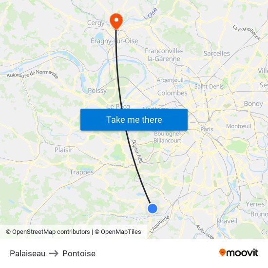 Palaiseau to Pontoise map