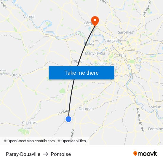 Paray-Douaville to Pontoise map