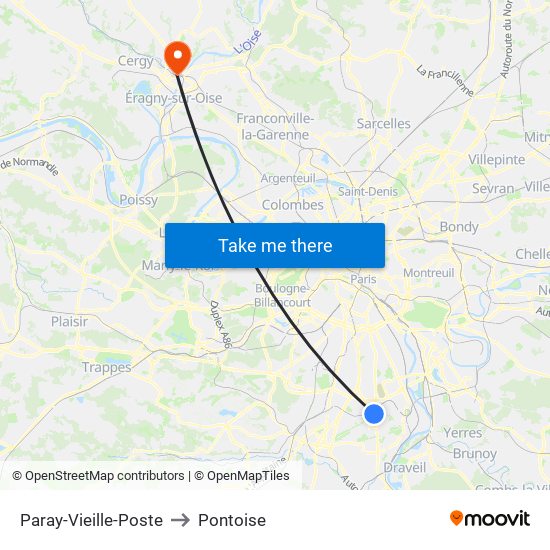 Paray-Vieille-Poste to Pontoise map