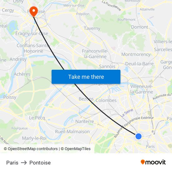 Paris to Pontoise map