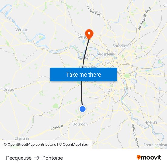 Pecqueuse to Pontoise map