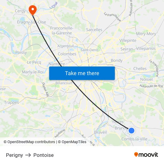Perigny to Pontoise map
