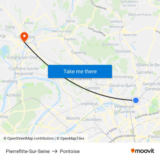 Pierrefitte-Sur-Seine to Pontoise map