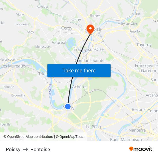 Poissy to Pontoise map