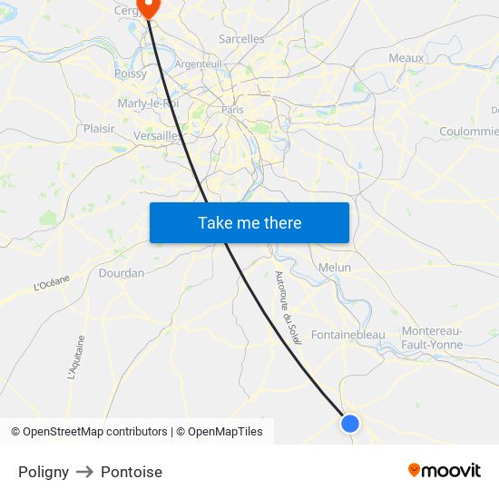 Poligny to Pontoise map