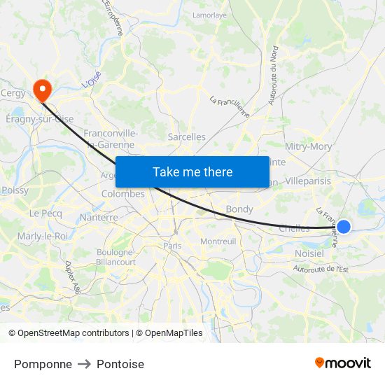 Pomponne to Pontoise map