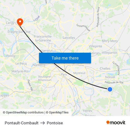 Pontault-Combault to Pontoise map