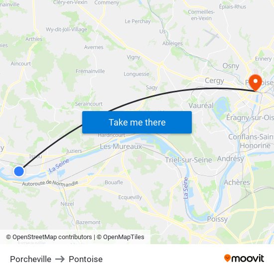 Porcheville to Pontoise map