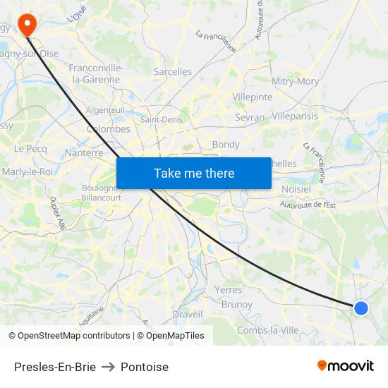 Presles-En-Brie to Pontoise map