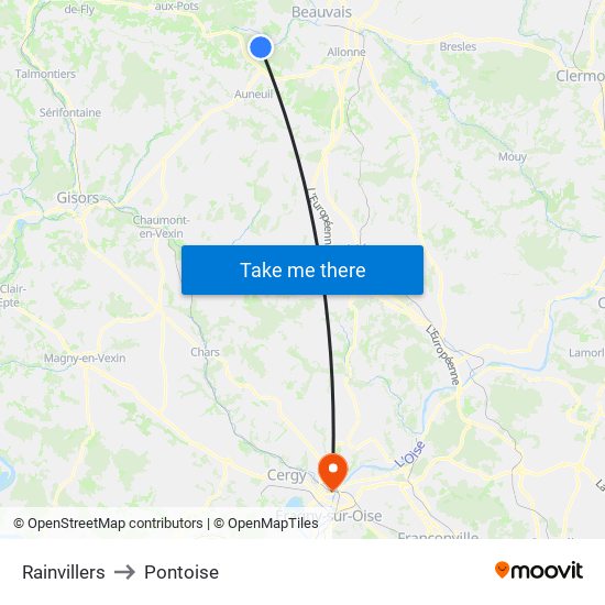 Rainvillers to Pontoise map
