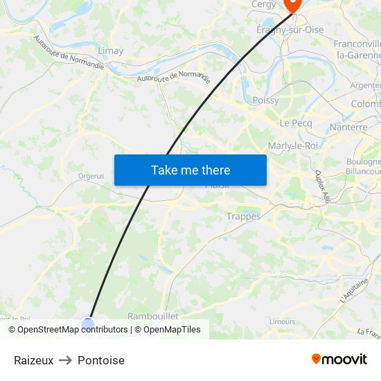 Raizeux to Pontoise map