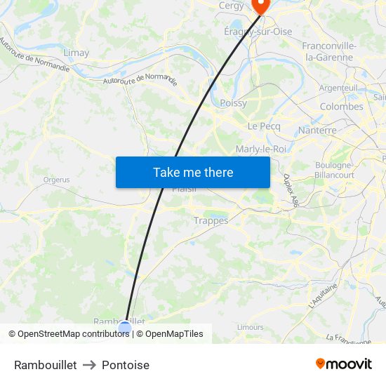 Rambouillet to Pontoise map