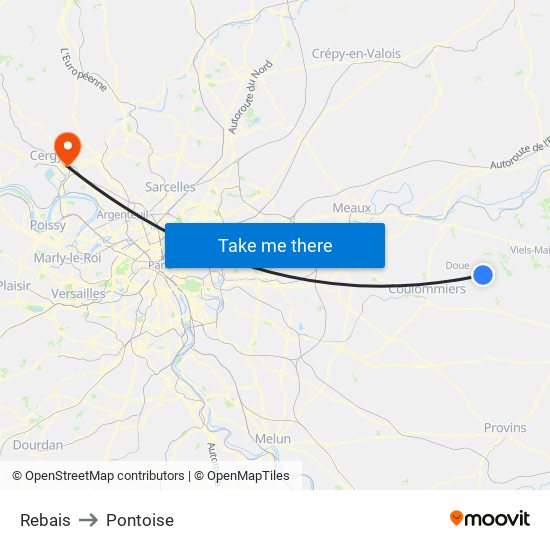 Rebais to Pontoise map