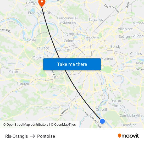 Ris-Orangis to Pontoise map