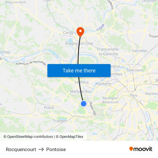 Rocquencourt to Pontoise map