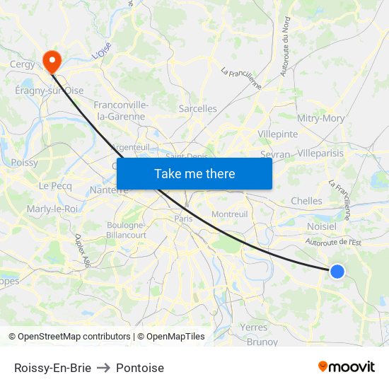 Roissy-En-Brie to Pontoise map