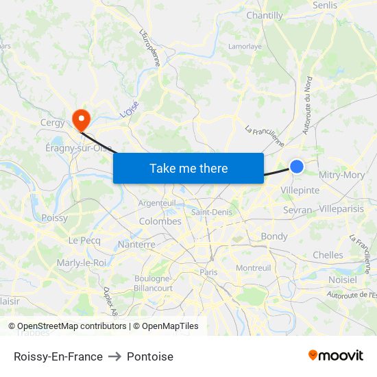 Roissy-En-France to Pontoise map