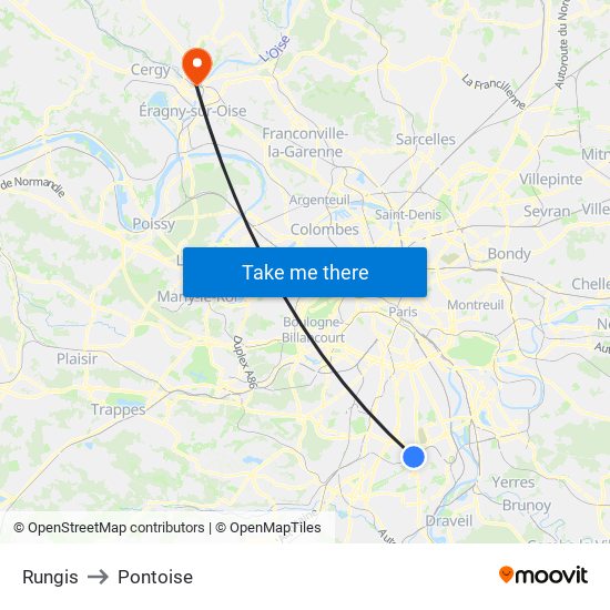 Rungis to Pontoise map
