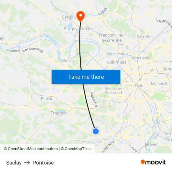 Saclay to Pontoise map