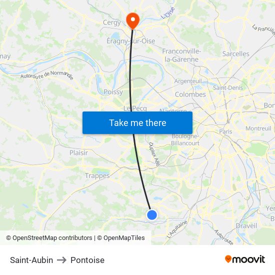 Saint-Aubin to Pontoise map