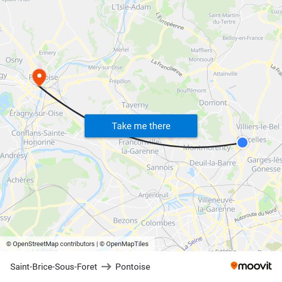 Saint-Brice-Sous-Foret to Pontoise map
