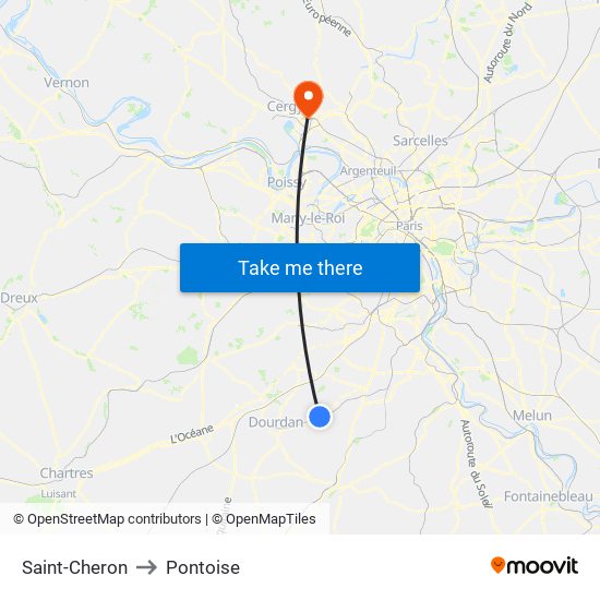 Saint-Cheron to Pontoise map