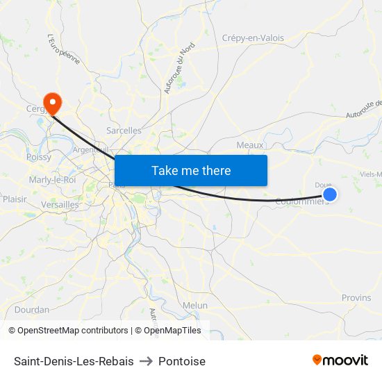 Saint-Denis-Les-Rebais to Pontoise map