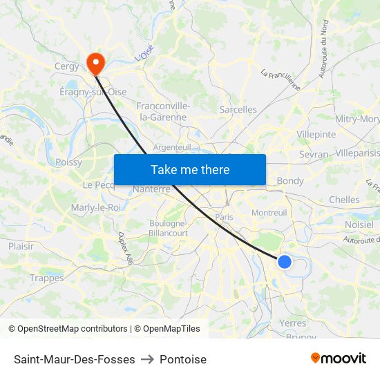 Saint-Maur-Des-Fosses to Pontoise map
