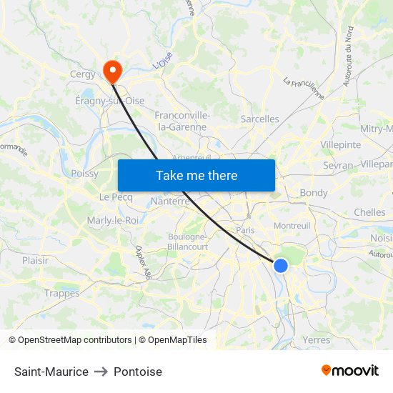 Saint-Maurice to Pontoise map