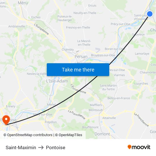 Saint-Maximin to Pontoise map