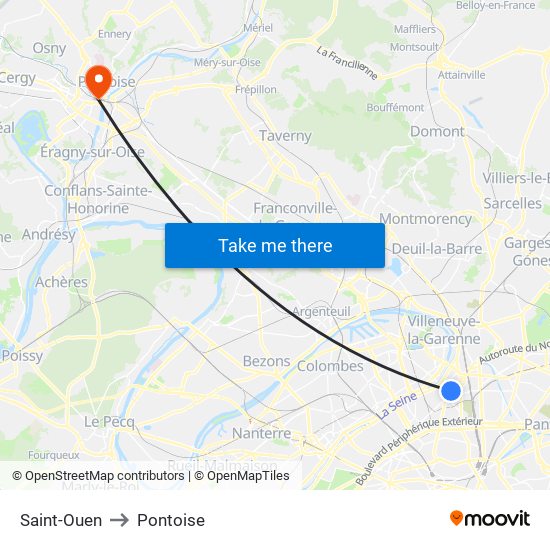 Saint-Ouen to Pontoise map