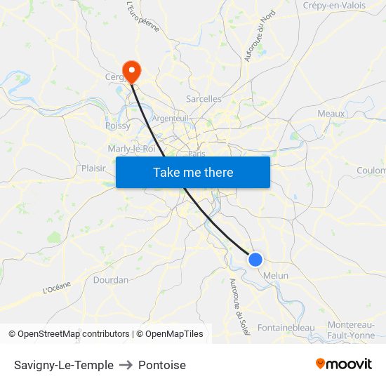 Savigny-Le-Temple to Pontoise map