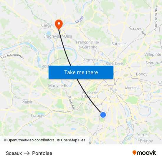 Sceaux to Pontoise map