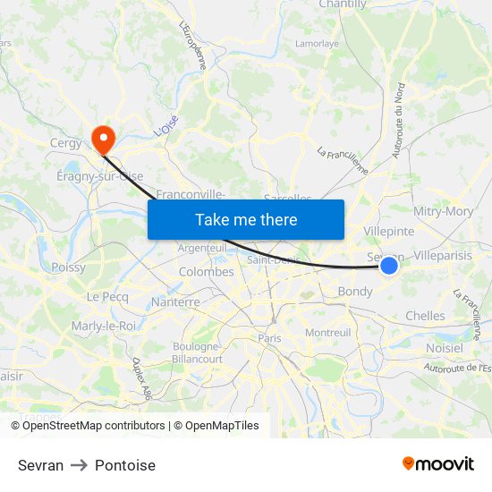 Sevran to Pontoise map