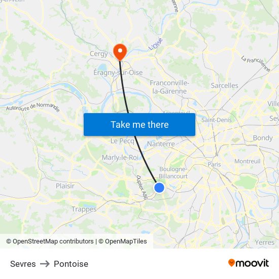 Sevres to Pontoise map
