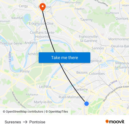 Suresnes to Pontoise map