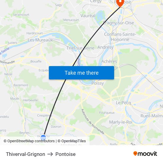 Thiverval-Grignon to Pontoise map