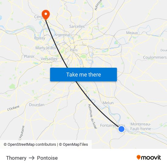 Thomery to Pontoise map