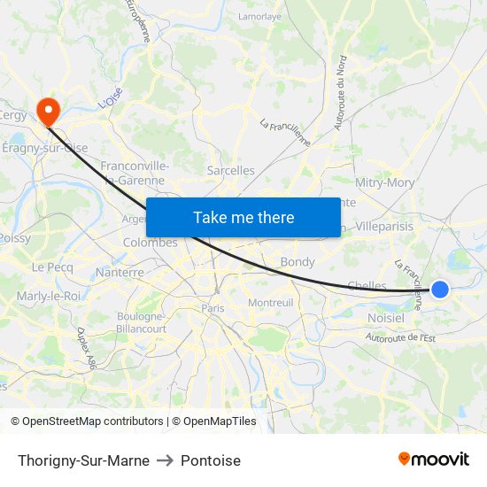 Thorigny-Sur-Marne to Pontoise map