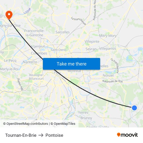 Tournan-En-Brie to Pontoise map