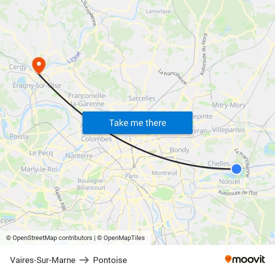 Vaires-Sur-Marne to Pontoise map